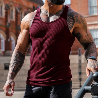Large Sleeveless Men'S Summer Mesh Vertical Stripe Fitness Sports Casual Slim Fit Vest Men'S L-Shaped Vest