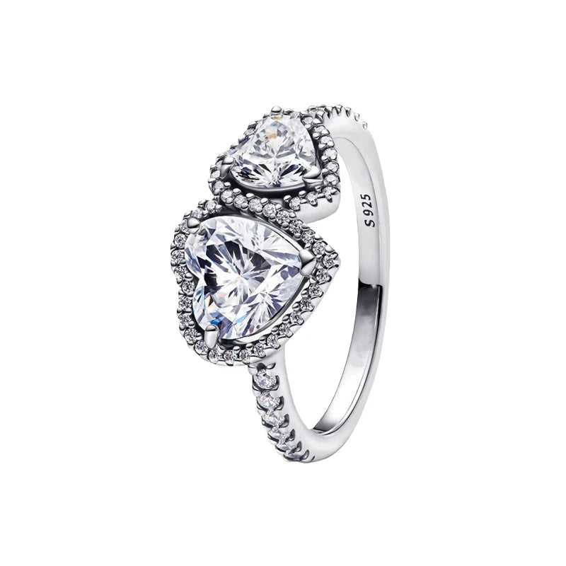 2026 New 925 Silver Eternal Shining Double Row Butterfly Love Heart Crown Ring Fashion DIY Charm Jewelry Exquisite Gift ﻿