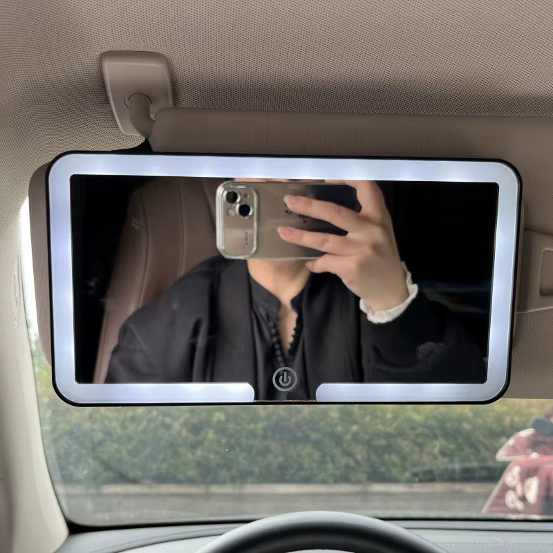 Car Interior Mirrors Sun Visor Plate LED HD Makeup Mirror for Girls Women Rechargeable Fill Light Universal Thin Vanity Mirror