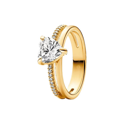 2026 New 925 Silver Eternal Shining Double Row Butterfly Love Heart Crown Ring Fashion DIY Charm Jewelry Exquisite Gift ﻿