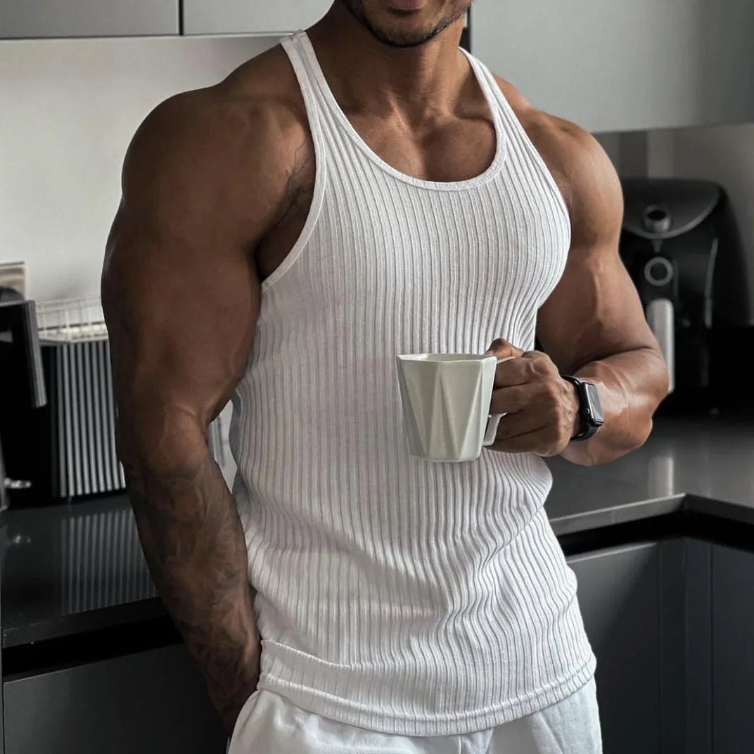 Large Sleeveless Men'S Summer Mesh Vertical Stripe Fitness Sports Casual Slim Fit Vest Men'S L-Shaped Vest