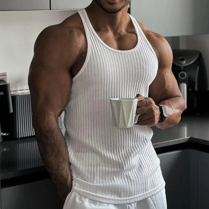 Large Sleeveless Men'S Summer Mesh Vertical Stripe Fitness Sports Casual Slim Fit Vest Men'S L-Shaped Vest