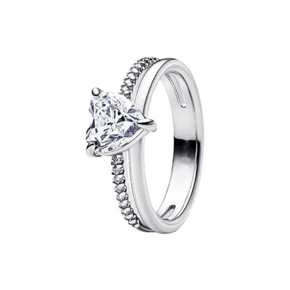 2026 New 925 Silver Eternal Shining Double Row Butterfly Love Heart Crown Ring Fashion DIY Charm Jewelry Exquisite Gift ﻿