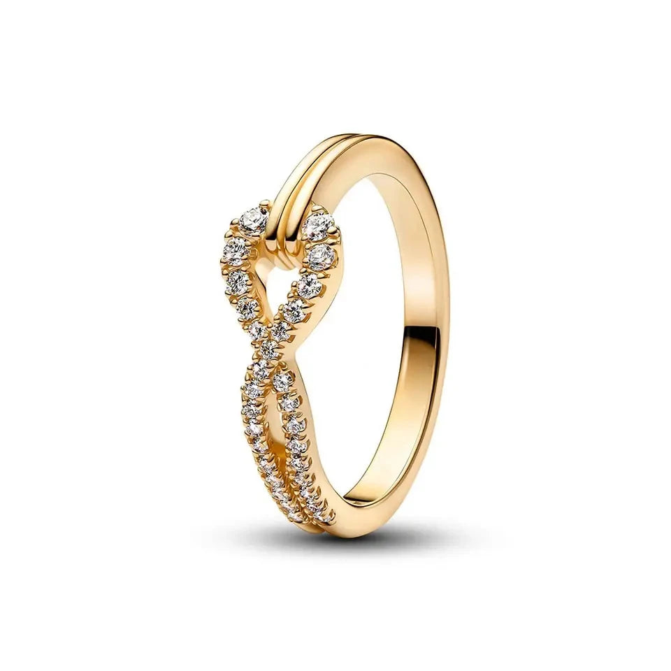 2026 New 925 Silver Eternal Shining Double Row Butterfly Love Heart Crown Ring Fashion DIY Charm Jewelry Exquisite Gift ﻿