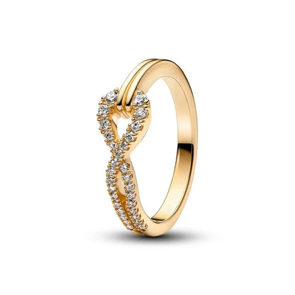 2026 New 925 Silver Eternal Shining Double Row Butterfly Love Heart Crown Ring Fashion DIY Charm Jewelry Exquisite Gift ﻿