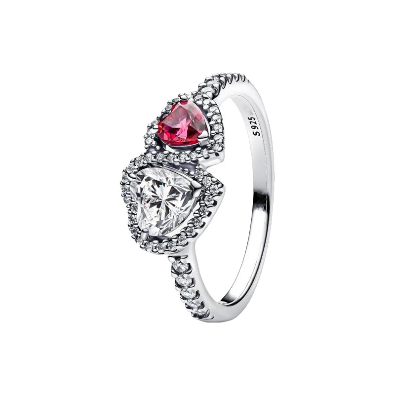2026 New 925 Silver Eternal Shining Double Row Butterfly Love Heart Crown Ring Fashion DIY Charm Jewelry Exquisite Gift ﻿