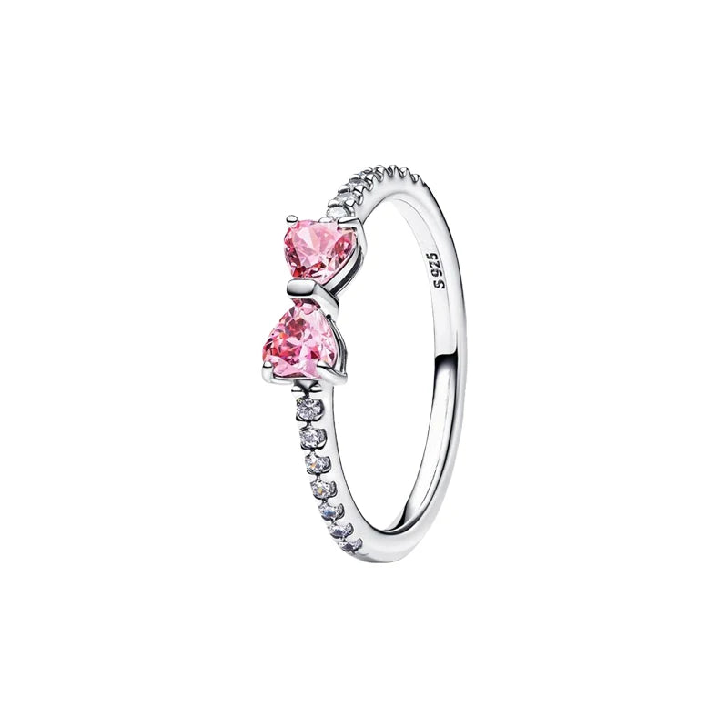 2026 New 925 Silver Eternal Shining Double Row Butterfly Love Heart Crown Ring Fashion DIY Charm Jewelry Exquisite Gift ﻿