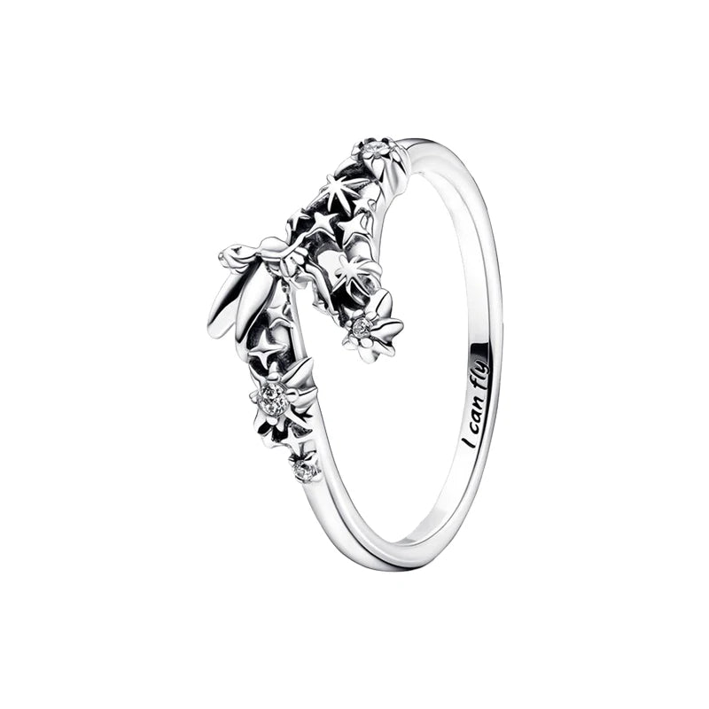 2026 New 925 Silver Eternal Shining Double Row Butterfly Love Heart Crown Ring Fashion DIY Charm Jewelry Exquisite Gift ﻿