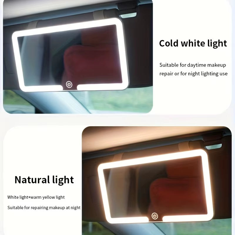 Car Interior Mirrors Sun Visor Plate LED HD Makeup Mirror for Girls Women Rechargeable Fill Light Universal Thin Vanity Mirror